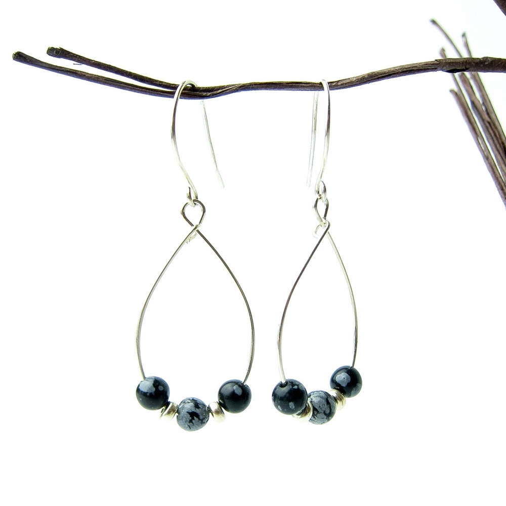 Handmade Snowflake Obsidian Sterling Earrings